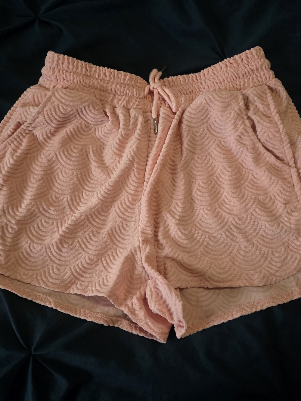 Pink Textured Drawstring Beach Shorts - Picture 2 of 4